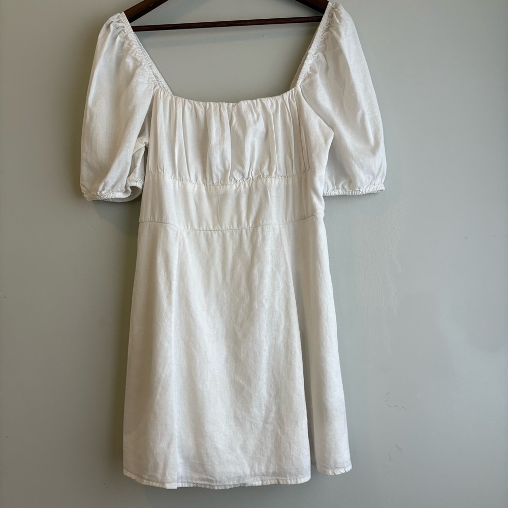 H&M Divided White Puff Sleeve Mini Dress Smocked Cottagecore Size M